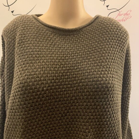 NEW RIVER. Sz Medium. Olive Drab. Cotton Ramie Blend Sweater. Pullover. B87. - Picture 2 of 5